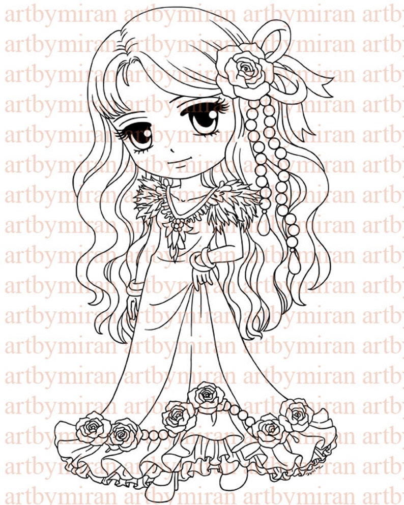 Digital Stamp-Pretty Molly110, Digi Stamp, Printable Line art for Card and Craft Supply image 1