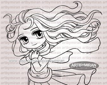 Christmas Digital Stamp - Delightful Abby (#335), Digi Stamp,  Printable Line art for Card and Craft Supply, Winter