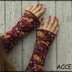 Arm warmers with thumb hole or without cuffs fox orange fleece alpine fleece cuddly purple hand warmers image 3