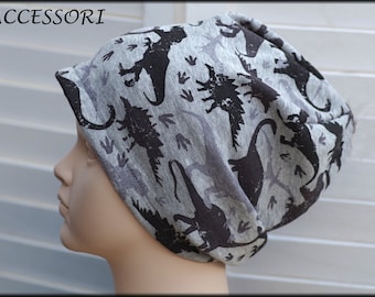 Children's hat beanie loop with dinosaurs Dinosauria gray brown camuflage cotton baby hat warm cuddly alpine fleece winter hat
