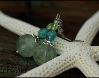 Fluorite earrings mint green Bohemian glass beads stainless steel earrings