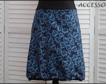 Balloon skirt jersey skirt summer skirt dark blue with flowers cotton jersey floral ladies skirt
