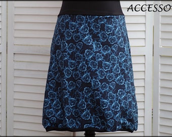 Balloon skirt jersey skirt summer skirt dark blue with flowers cotton jersey floral ladies skirt