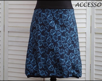 Balloon skirt jersey skirt summer skirt dark blue with flowers cotton jersey floral ladies skirt