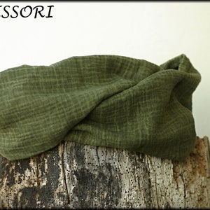 Loop scarf wrap muslin olive green cotton necklace image 2