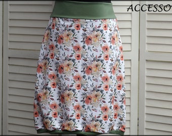 Balloon skirt jersey skirt summer skirt white green orange floral cotton jersey floral women's skirt