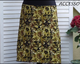 Jersey skirt summer skirt viscose jersey khaki green brown dandelions floral ladies skirt A - form