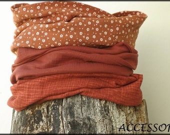 Loop scarf wrap scarf muslin rust orange with glitter cotton necklace