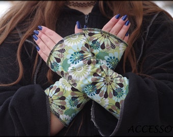 Cuffs arm warmers double-sided or with thumb hole green brown petrol mandala floral alpine fleece hand warmers soft warm cuddly