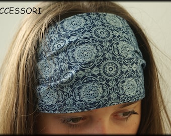 Haarband Mandala blau weiß Jeans Look Haarschmuck Bandana