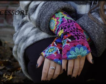 Cuffs arm warmers double-sided or with thumb hole colorful floral mandala fleece hand warmers soft warm cuddly