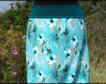 Balloon skirt jersey skirt summer skirt petrol white turquoise floral cotton jersey floral women's skirt