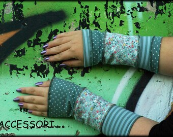 Arm warmers Hand warmers Wrist warmers Summer cuffs Reversible cuffs mint green striped dotted floral patchwork