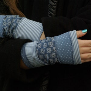 Stulpen Armstulpen Handstulpen Wendestulpen Sommerstulpen hell blau gepunktet gestreift Patchwork Baumwolle Pulswärmer Handwärmer