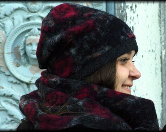 Hat wool hat winter hat walk black grey fuchsia wool