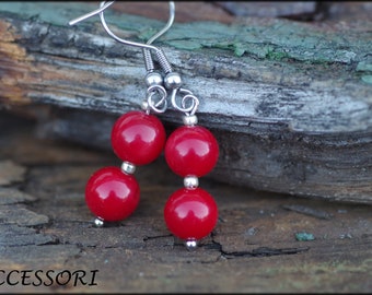 Bamboo coral earrings red silver earrings