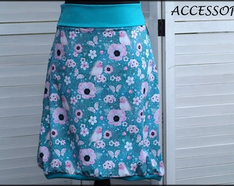 Balloon skirt jersey skirt summer skirt turquoise pink flowers roses bird cotton jersey floral women's skirt