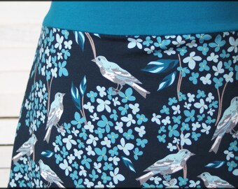 Balloon skirt, jersey skirt, summer skirt, petrol, dark blue, birds, floral, cotton jersey, floral, women's skirt