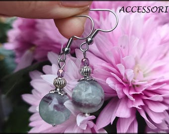 Fluorite earrings mint green purple stainless steel earrings earrings