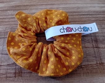 Scrunchie Haargummi Baumwolle Musselin Double Gauze gelb gepunktet Punkte Zopfgummi Haarschmuck