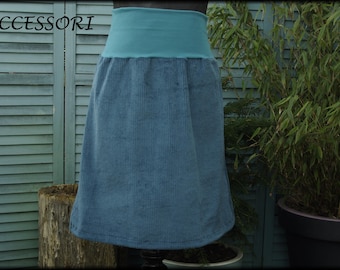 Balloon skirt corduroy skirt petrol blue cotton ladies skirt corduroy