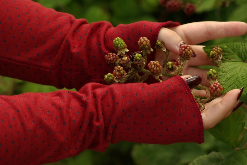 Leichte Armstulpen Stulpen Wendestulpen Handstulpen Baumwolle gestreift gepunktet Punkte Pulswärmer in Herbstfarben Handwärmer Bild 3