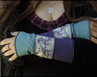 Arm warmers Hand warmers Wrist warmers Summer warmers Reversible warmers mint purple dotted floral patchwork
