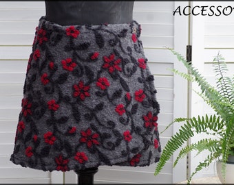 Wrap skirt wool skirt short skirt kidney warmer floral black gray red mini skirt wool warm