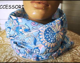 Loop scarf wrap scarf very slightly flowered blue beige viscose necklace