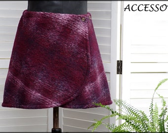 Wrap skirt wool skirt short skirt wine red purple pink light checked wool kidney warmer mini skirt warm