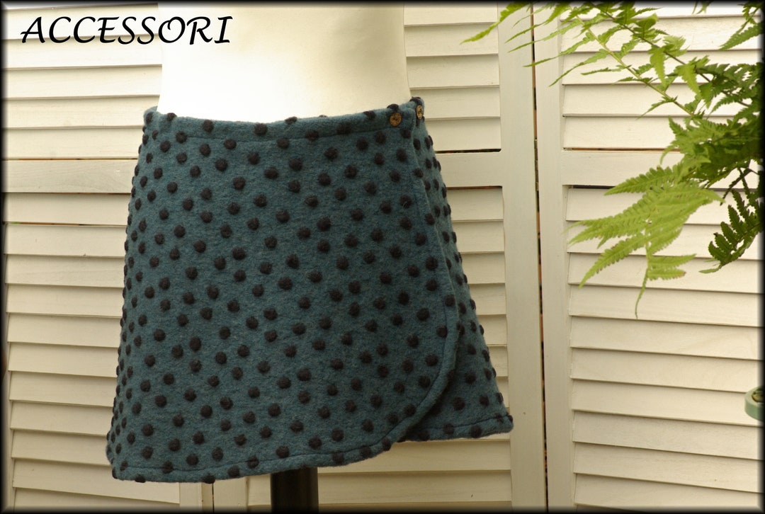 Wrap Skirt Wool Skirt Short Skirt Kidney Warmer Blue Dots Dark Etsy