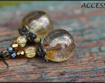 Earrings with beautiful Czech glass beads bronze earrings