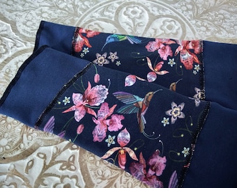 Arm Warmers Cuffs Hand Warmers Cotton Jersey Summer Cuffs with Hummingbird Flowered Blue Pulse Warmer Hand Warmer