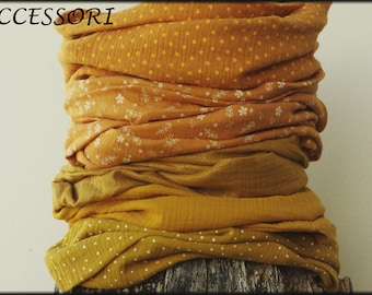 Loop Scarf Wrap Scarf Muslin Corn Yellow Mustard Dotted Stars Cotton Necklace