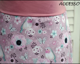 Balloon skirt jersey skirt summer skirt pink white flowers roses bird cotton jersey floral women's skirt