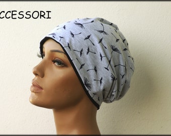 Cap beanie double cap reversible cap black gray with dandelion cotton jersey