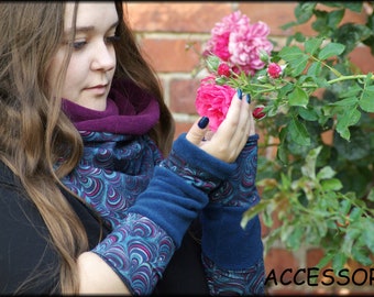 Cuffs Arm Warmers Hand cuffs Reversible cuffs on both sides blue purple Polar Fleece Patchwork Frenchterry soft warm cuddly