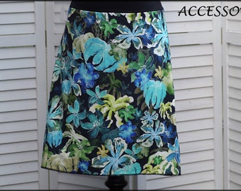 Jersey skirt summer skirt viscose jersey turquoise green petrol floral lilies women's skirt A - shape