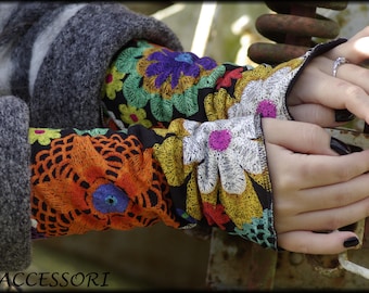 Cuffs arm warmers double-sided or with thumb hole colorful floral mandala fleece hand warmers soft warm cuddly