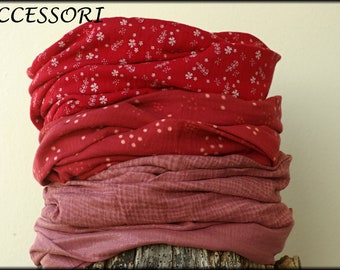 Loop Scarf Wrap Scarf Muslin Red Pink Glitter Dotted Cotton Necklace