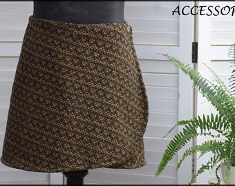 Wrap skirt wool skirt short skirt kidney warmer yellow black mini skirt wool warm