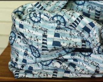 Loop scarf wrap scarf muslin white blue maritime lighthouse very soft cuddly cotton necklace hairband
