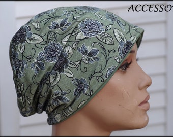 Hat Beanie Double Hat Reversible Hat Mint Green Floral Viscose Jersey Cotton Jersey