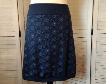 Balloon skirt jersey skirt summer skirt dark blue with dandelions cotton jersey floral ladies skirt