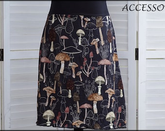 Jersey skirt summer skirt viscose jersey black brown with mushrooms ladies skirt A - form