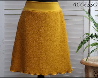 Bouclé skirt women's skirt short skirt A-cut bouclé corn yellow warm