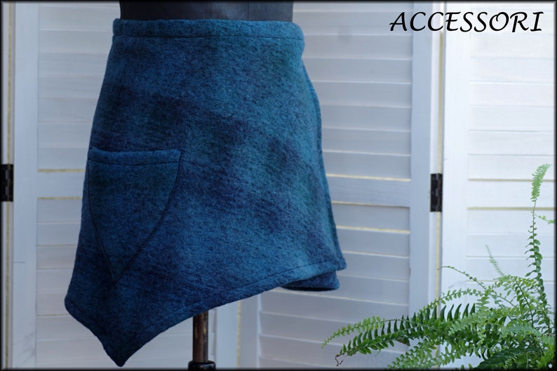 Wrap skirt wool skirt short skirt blue light checked wool kidney warmer mini skirt warm image 2