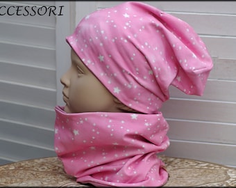 Children's hat beanie loop stars pink cotton baby hat