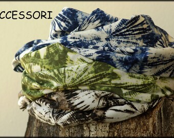 Loop scarf wrap scarf very light batik look blue green black viscose necklace