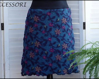 Wool skirt ladies skirt short skirt A-cut floral blue pink flowers wool warm